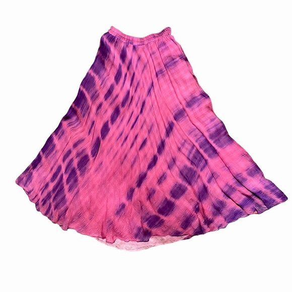 VINTAGE Batik Skirt Tie Dye Pink Purple Linen Lined Handkerchief Womens XS - Picture 6 of 7